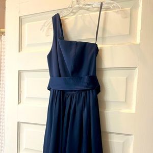 Navy belted one shoulder dress WHITE By Vera Wang Size 4